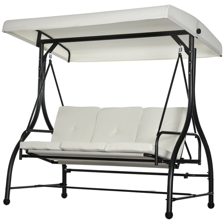 Outsunny Convertible Patio Swing Bed with Canopy and Cushions, 3 Seater Porch Swing for Outdoor, Backyard, Garden, Cream White
