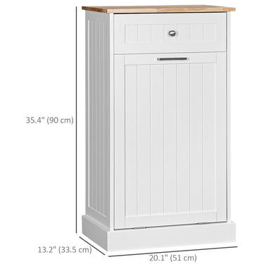 HOMCOM Kitchen Tilt Out Trash Bin Cabinet, Free Standing Recycling Cabinet, Trash Can Holder with Drawer, White