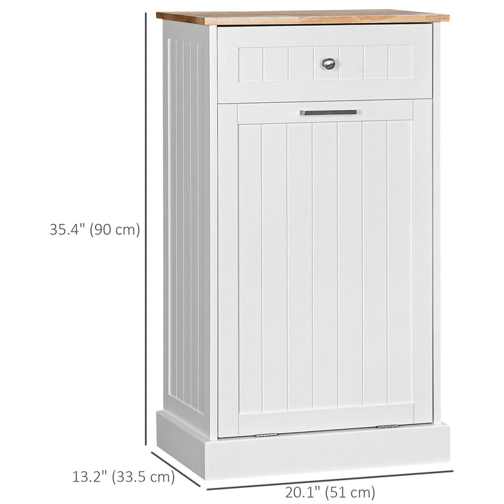 HOMCOM Kitchen Tilt Out Trash Bin Cabinet, Free Standing Recycling Cabinet, Trash Can Holder with Drawer, White
