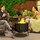 Outsunny Round Fire Pit with Fire Poker, Portable Wood Burning Firepit with Ash Tray and Hairpin Legs, Outdoor Fireplace, Black