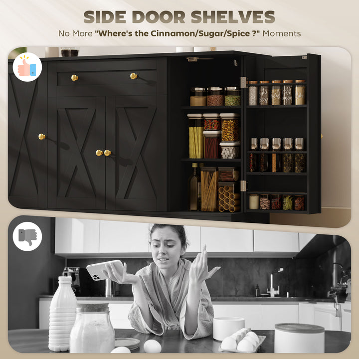 HOMCOM Sideboard Buffet Cabinet, Farmhouse Coffee Bar Cabinet with Door Shelves, Adjustable Shelves, Drawer, Barn Doors, Black