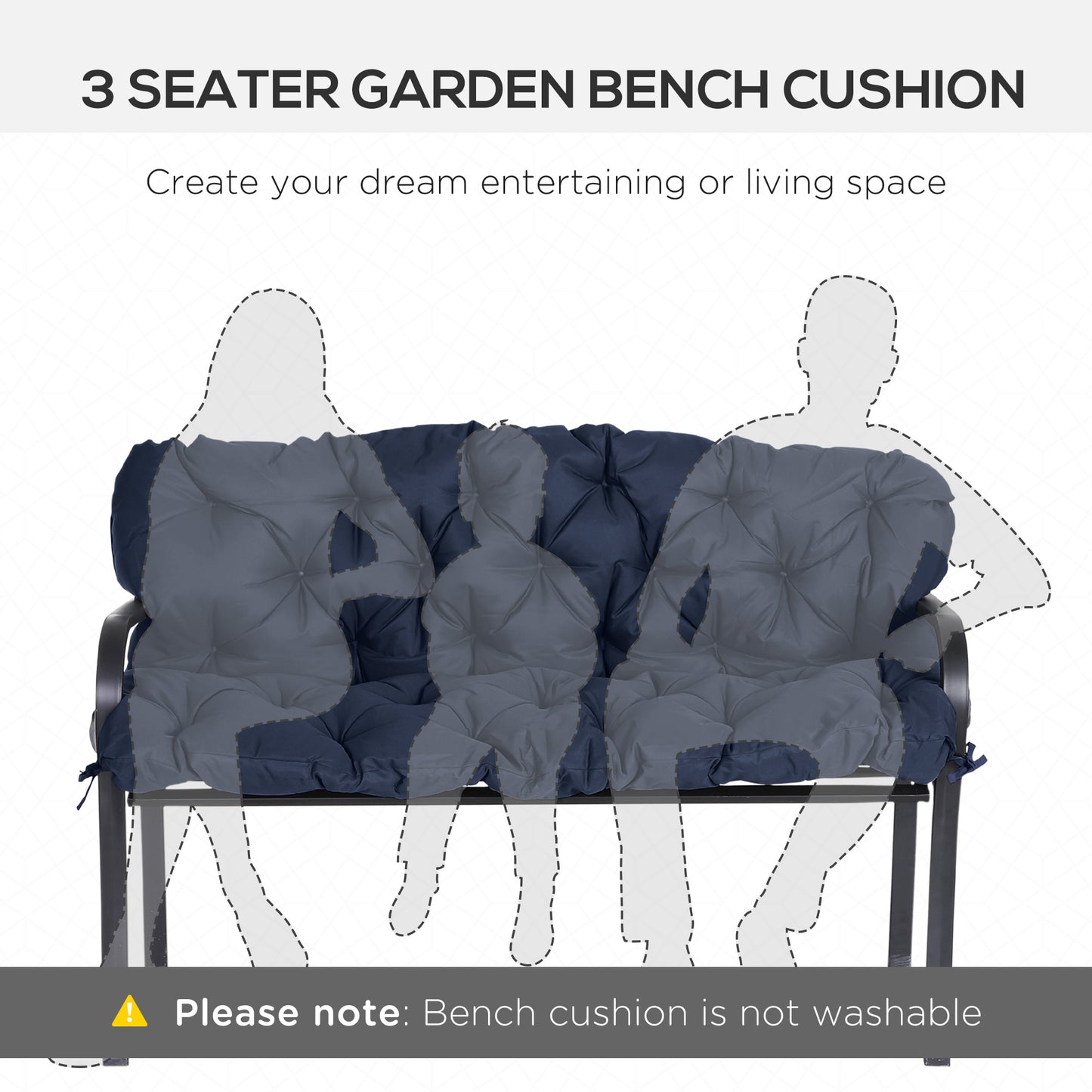 Outsunny 3 Seater Outdoor Seat Pads Bench Swing Chair Replacement Cushions Backrest for Patio Garden, Dark Grey