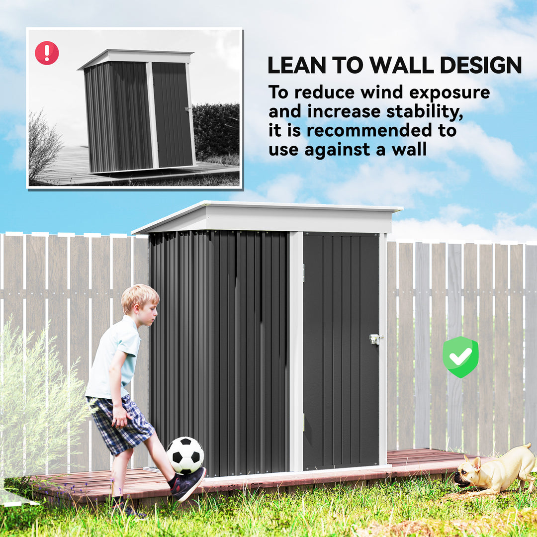 Outsunny Outdoor Storage Shed, Steel Lean-to Shed with Adjustable Shelf, Lock, Gloves, 5'x3'x6', Green