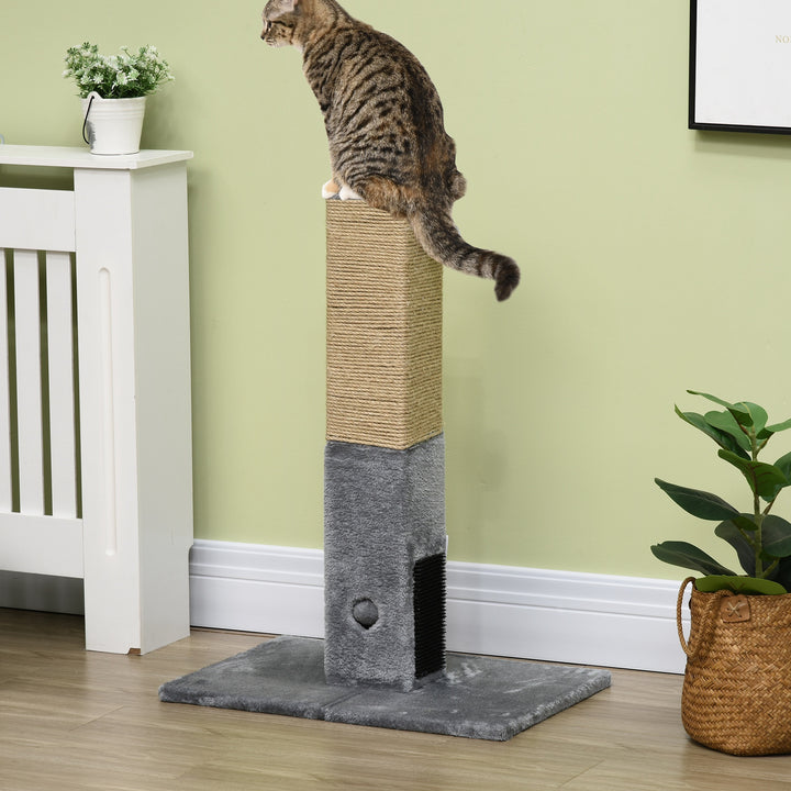 PawHut 31" Tall Cat Scratching Post for Indoor Cats with Hanging Balls, Grooming Brushes, Stable Base, Grey