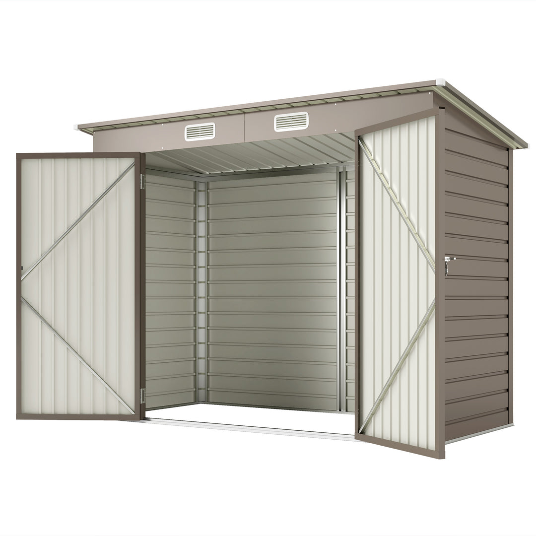 Outsunny 8 x 4FT Galvanized Garden Storage Shed, Metal Outdoor Shed with Double Doors and 2 Vents, Light Grey