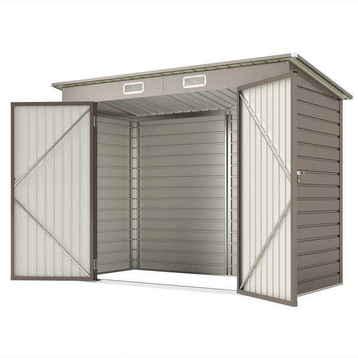 Outsunny 8 x 4FT Galvanized Garden Storage Shed, Metal Outdoor Shed with Double Doors and 2 Vents, Light Grey