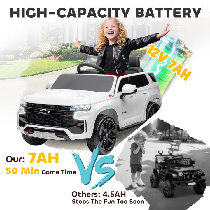 Aosom Licensed Chevrolet Tahoe Kids Ride on Car, 12V 7AH Toddler Electric Car with Parent Remote Control, 3 Speeds, Spring Suspension, LED Light, Horn, Music, Black
