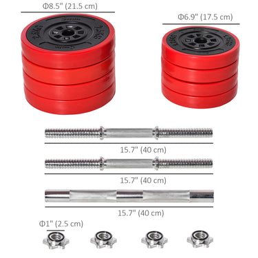 Soozier 44lbs 2-In-1 Dumbbell & Barbell Adjustable Set Strength Muscle Exercise Fitness Plate Bar Clamp Rod Home Gym Sports Area