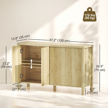 HOMCOM 47" Buffet Cabinet with Storage, Fluted Sideboard with Push to Open Design, 2 Adjustable Shelves and 4 Doors, Natural