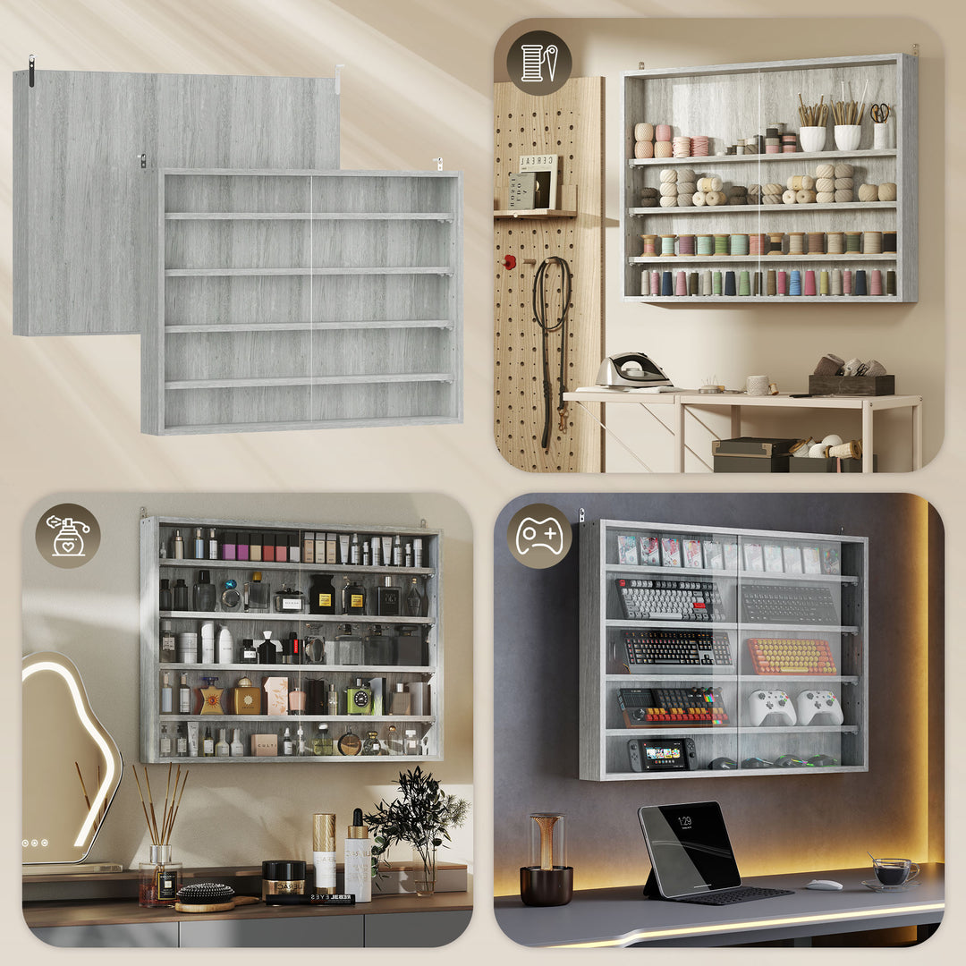 HOMCOM 5-Tier Display Cabinet, Shot Glass Display Case, Glass Curio Cabinet with 2 Glass Doors and 4 Adjustable Shelves, White