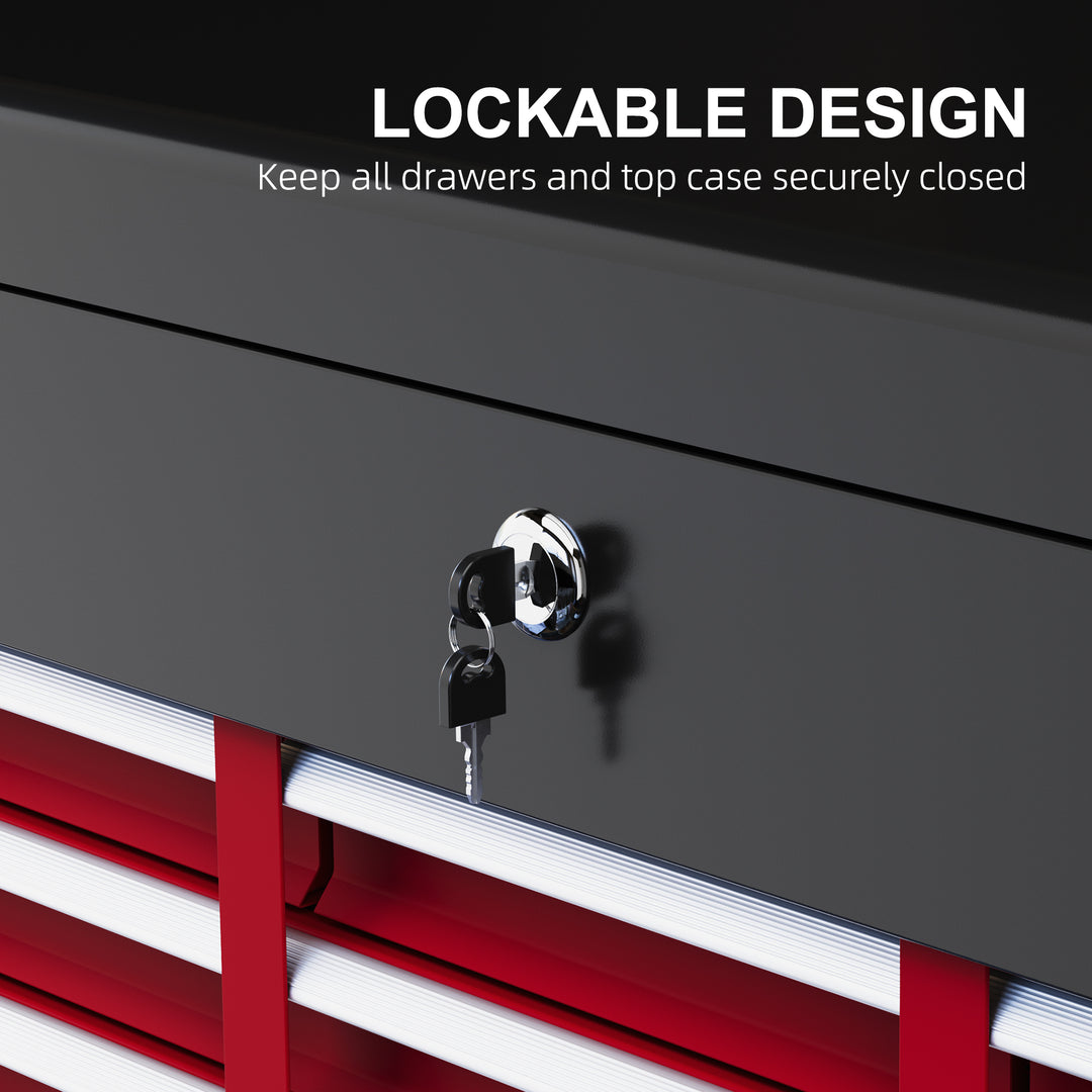 HOMCOM 6 Drawer 24" Portable Tool Box with Top Case, Ball Bearing Slides, Metal Tool Chest for Garage, Household and Warehouse