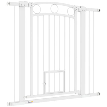 PawHut 38" Extra Tall Dog Gate w/ Cat Door, 2 Extension Kits, for Doorways, Hallways, Stairways, 30"-41" Width