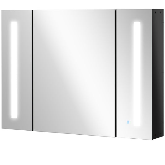 kleankin Medicine Cabinet with Mirror, Wall Mounted Bathroom Mirror Cabinet with Adjustable Shelf, USB Charge, High Gloss Black