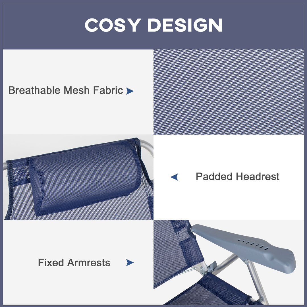 Outsunny Set of 2 Fishing Chairs, Camping Chairs with Adjustable Backrest and Headrest, Folding Chair for Outdoor, Light Grey