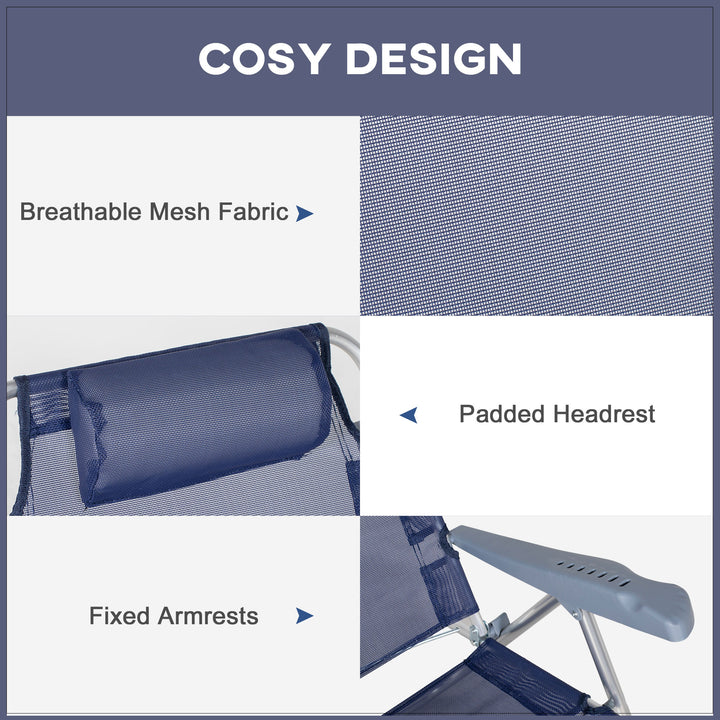 Outsunny Set of 2 Fishing Chairs, Camping Chairs with Adjustable Backrest and Headrest, Folding Chair for Outdoor, Light Grey