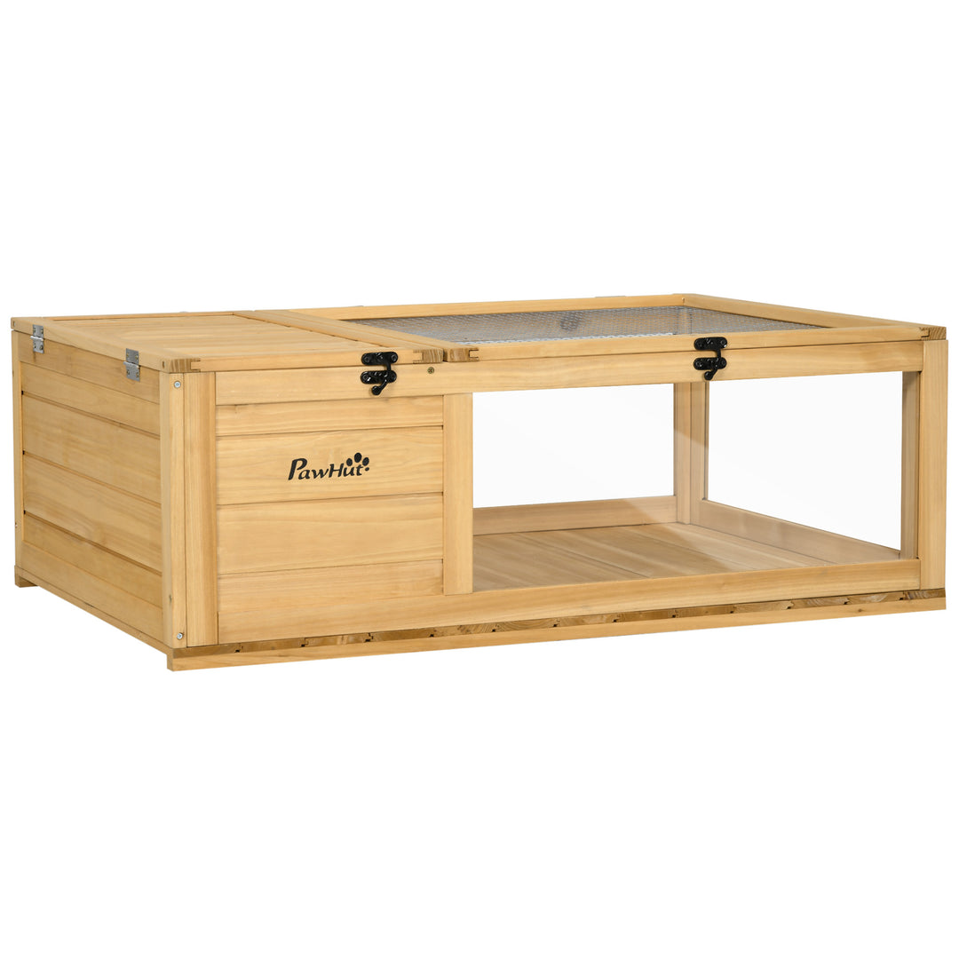 PawHut Wood Tortoise House for Lizards, Geckos, Indoor Outdoor Use, 35.8" x 23.8" x 12.6", Yellow