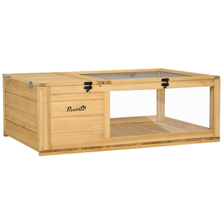 PawHut Wood Tortoise House for Lizards, Geckos, Indoor Outdoor Use, 35.8" x 23.8" x 12.6", Yellow