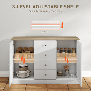 HOMCOM Country Style Sideboard Buffet Cabinet, Coffee Bar Cabinet with Adjustable Shelf, 2 Shaker Doors and 4 Drawers, White