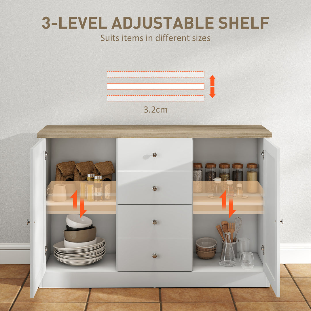 HOMCOM Country Style Sideboard Buffet Cabinet, Coffee Bar Cabinet with Adjustable Shelf, 2 Shaker Doors and 4 Drawers, White