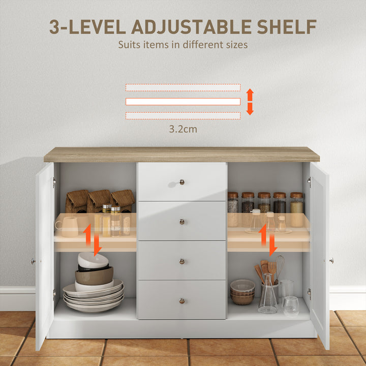 HOMCOM Country Style Sideboard Buffet Cabinet, Coffee Bar Cabinet with Adjustable Shelf, 2 Shaker Doors and 4 Drawers, White