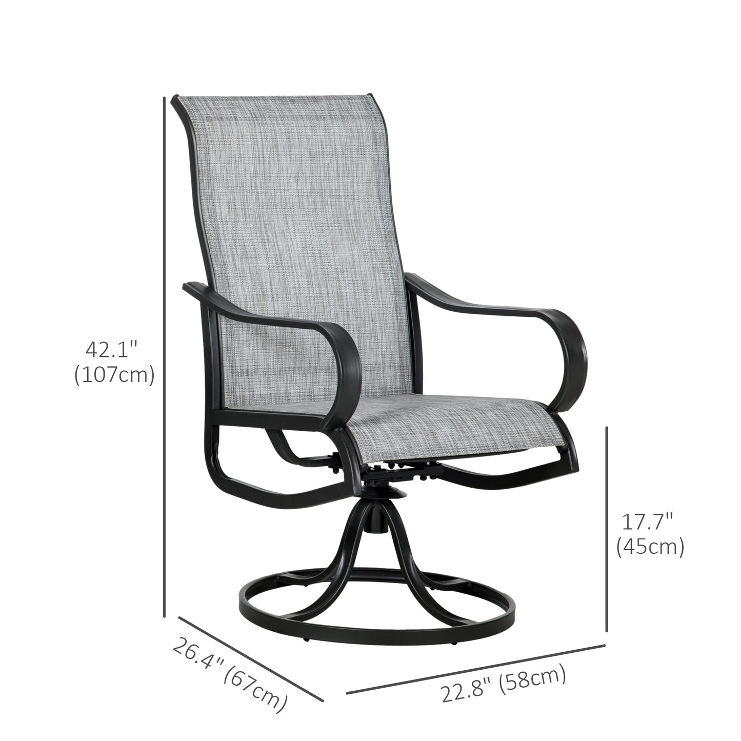Outsunny 2-Piece Swivel Patio Dining Chairs, 360Â° Swivel Rocking Outdoor Chairs with Curved Armrests, Breathable Mesh Seat & S Shape Backrest for Yard, Lawn, Porch, Brown