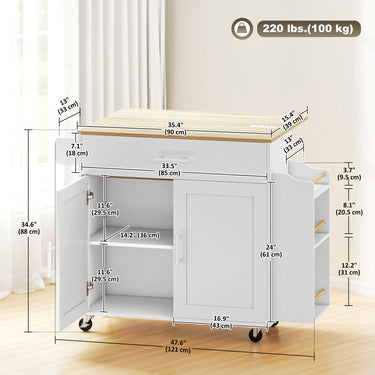 HOMCOM Kitchen Island with Storage, Rolling Kitchen Cart with Foldable Drop Leaf, Power Outlet and USB Ports, White