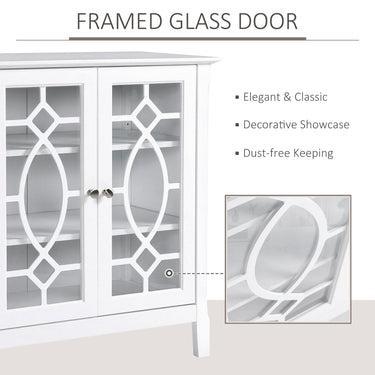 HOMCOM Sideboard Cabinet, Buffet Table with Double Framed Glass Doors, 2 Adjustable Shelves and Elevated Base White