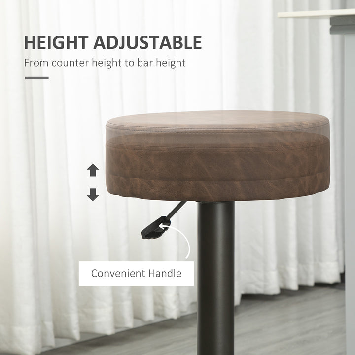 HOMCOM Modern Adjustable Bar Stools Set of 2, Swivel Barstool with Footrest, PU Leather Round Top for Kitchen, Brown