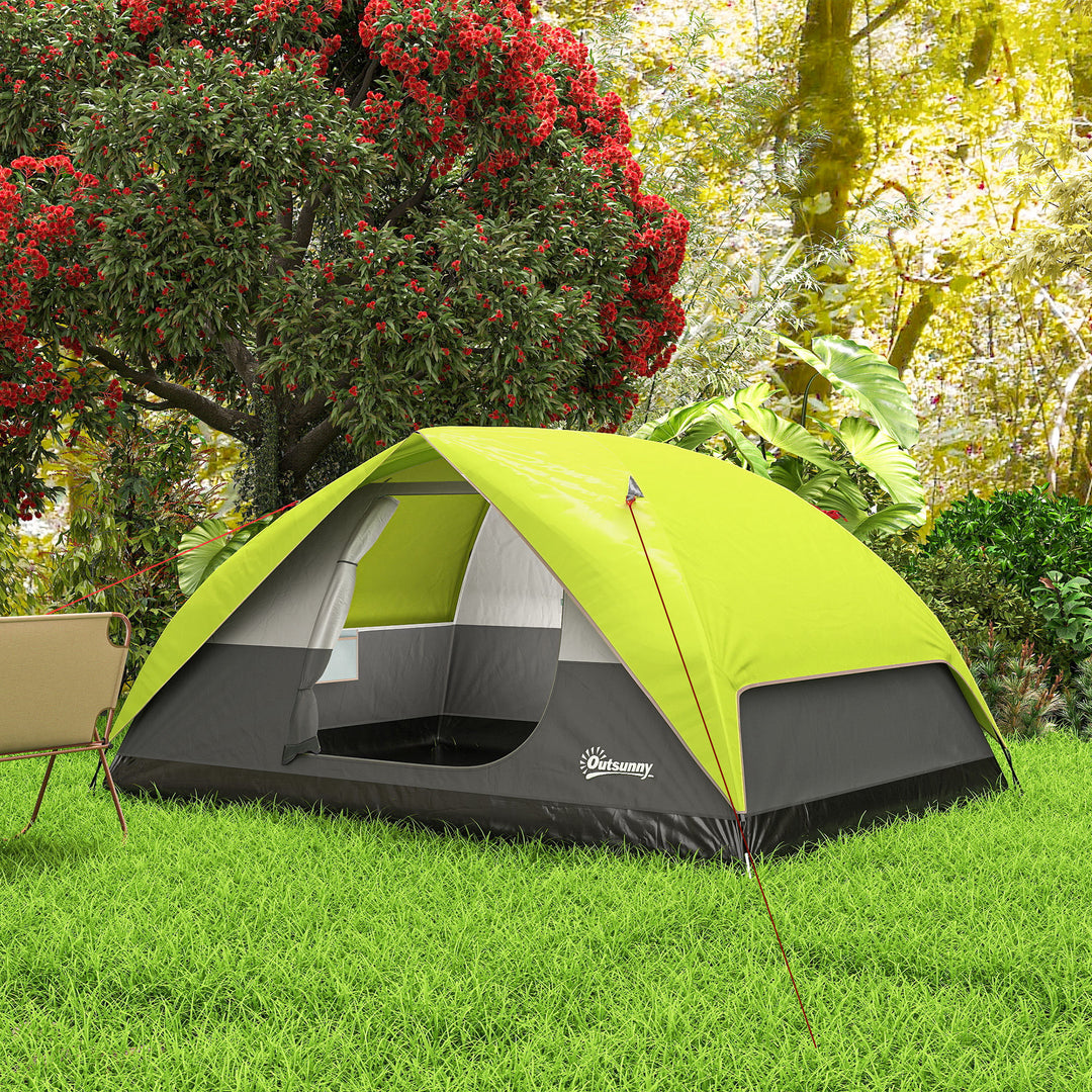 Outsunny Pop Up Camping Tent, 3-4 Person Family Tent, Waterproof Dome Tent with Mesh Window, Storage Pockets and Hook