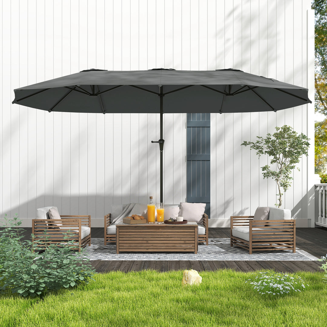 Outsunny 13ft Double-Sided Patio Umbrella with Crank Handle, for Poolside, Deck, Garden, Light Grey