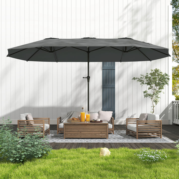 Outsunny 13ft Double-Sided Patio Umbrella with Crank Handle, for Poolside, Deck, Garden, Light Grey