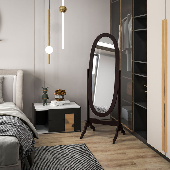 HOMCOM Floor Standing Mirror Full Length Mirror with Adjustable Angle Oval Frame for Dressing Room Bedroom Living Room White
