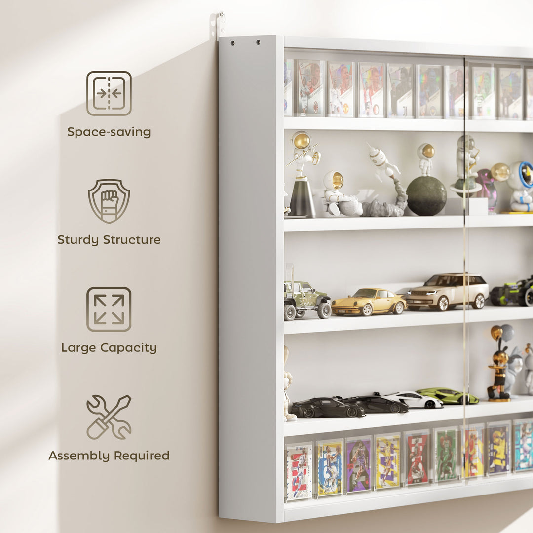 HOMCOM 5-Tier Display Cabinet, Shot Glass Display Case, Glass Curio Cabinet with 2 Glass Doors and 4 Adjustable Shelves, White