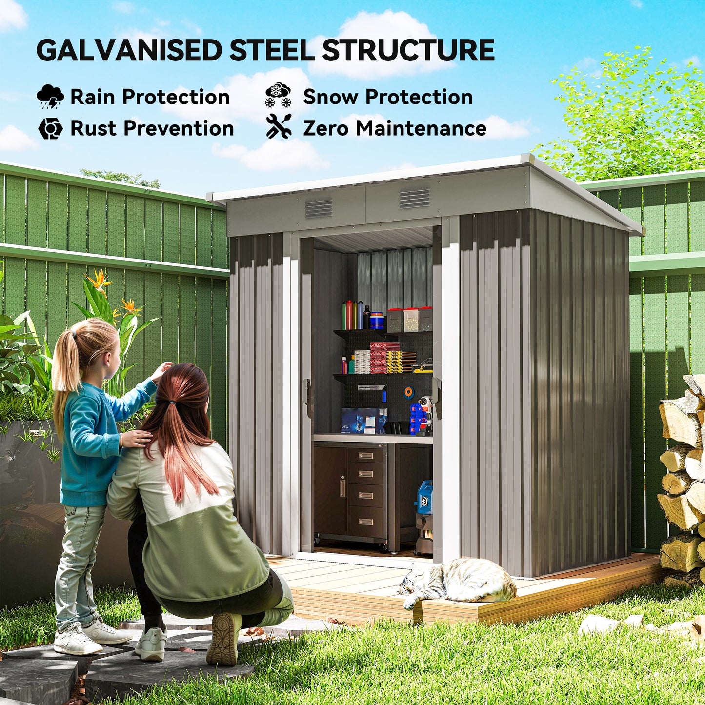 Outsunny 7' x 4' Outdoor Storage Shed, Metal Garden Tool Storage House Organizer with Lockable Sliding Doors and Vents for Backyard Patio Lawn, Charcoal Grey
