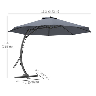 Outsunny 11FT Patio Umbrella, Cantilever Umbrella with 8 Ribs, 360° Rotation, Easy Adjustment for Garden, Deck, UPF 50+, Grey