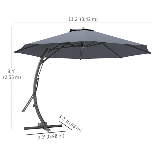 Outsunny 11FT Patio Umbrella, Cantilever Umbrella with 8 Ribs, 360Â° Rotation, Easy Adjustment for Garden, Deck, UPF 50+, Grey