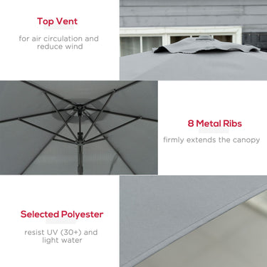 Outsunny 10ft Cantilever Patio Umbrella Offset Parasol with Crank Handle, Cross Base for Garden, Deck, Dark Grey