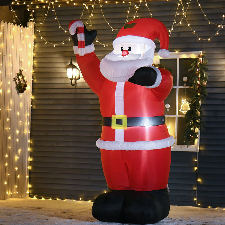 HOMCOM 8ft Inflatable Christmas Santa Claus with Candy Cane, Blow-Up Outdoor LED Yard Display for Lawn Garden Party