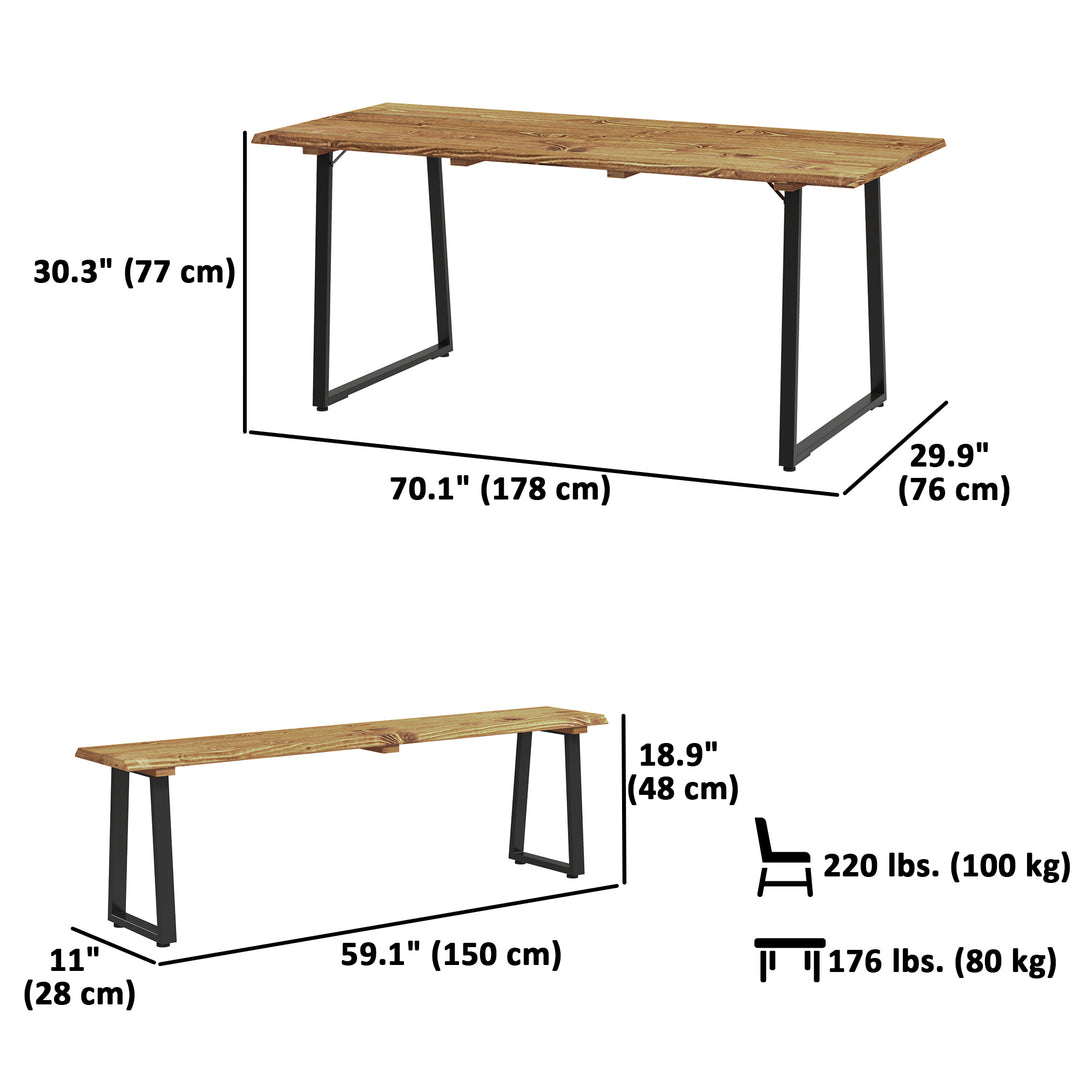 Outsunny Picnic Table and Bench Set for 6 Persons with 2" Umbrella Hole, Slatted Top & Steel Frame, for Party, BBQ, Patio, Lawn