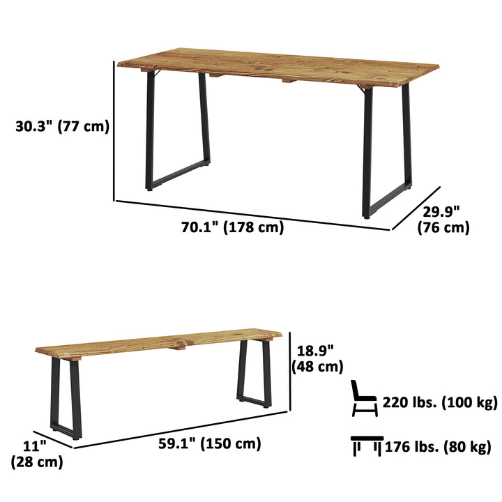 Outsunny Picnic Table and Bench Set for 6 Persons with 2" Umbrella Hole, Slatted Top & Steel Frame, for Party, BBQ, Patio, Lawn
