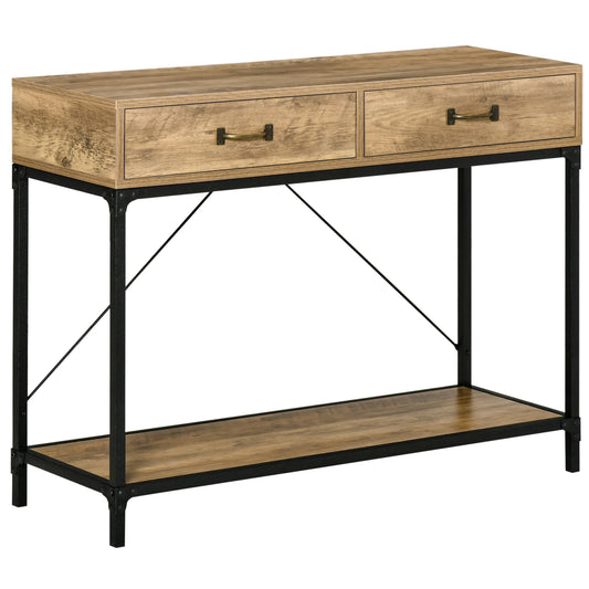 HOMCOM 39" Vintage Console Table, Narrow Entryway Table with Drawers, Storage Shelf for Behind Couch, Living Room, Hallway, Bedroom, Brown