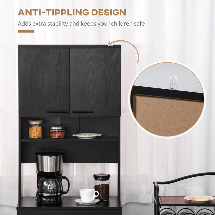 HOMCOM Modern Kitchen Buffet with Hutch Wooden Storage Cupboard with Microwave Counter 2 Cabinet and Drawer for Dining Room Living Room Black