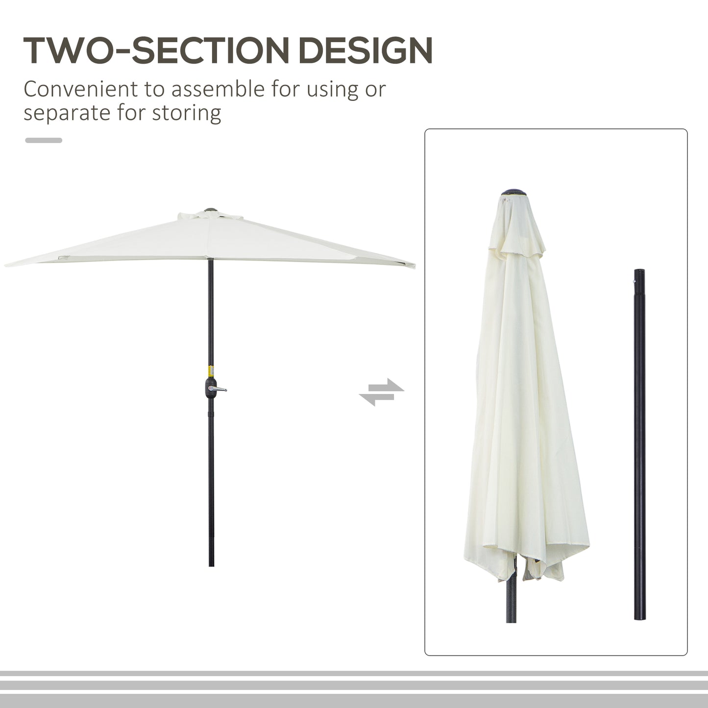Outsunny 9ft Half Patio Umbrella Round Balcony Umbrella Waterproof Window Sun Shade w/ 5 Ribs Beige