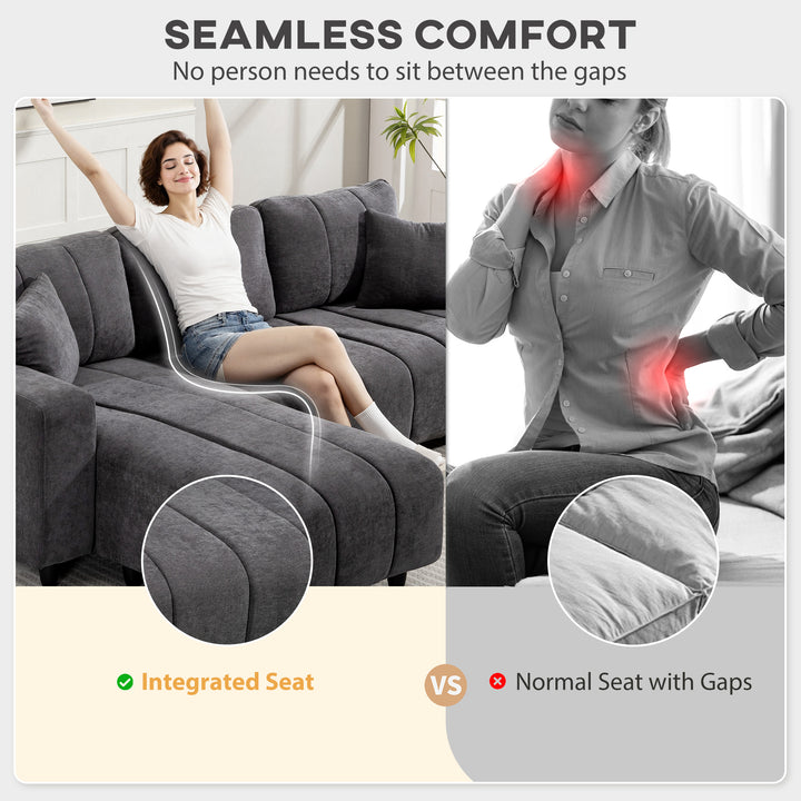 HOMCOM Sectional Couch with Integrated Seat, 3 Seater L-Shaped Sofa with Changeable Chaise, Spring Cushion, 2 Pillows, Grey