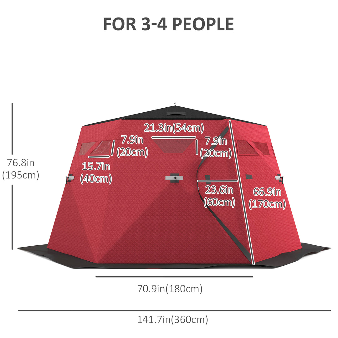 Outsunny 4 Person Insulated Ice Fishing Shelter, Pop-Up Portable Ice Fishing Tent with Carry Bag and Two Doors for -22℉, Black