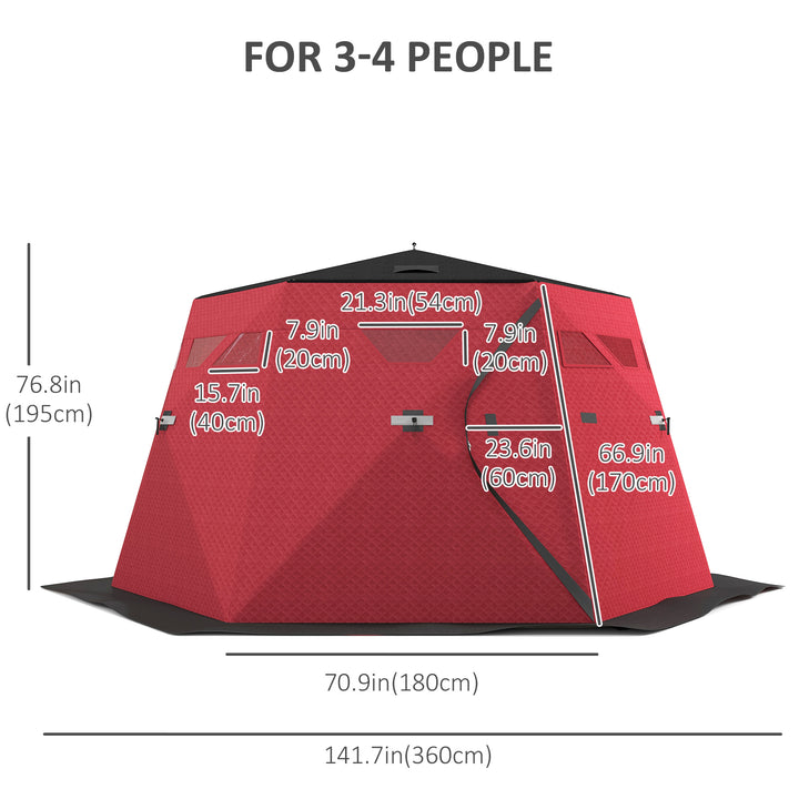 Outsunny 4 Person Insulated Ice Fishing Shelter, Pop-Up Portable Ice Fishing Tent with Carry Bag and Two Doors for -22℉, Black