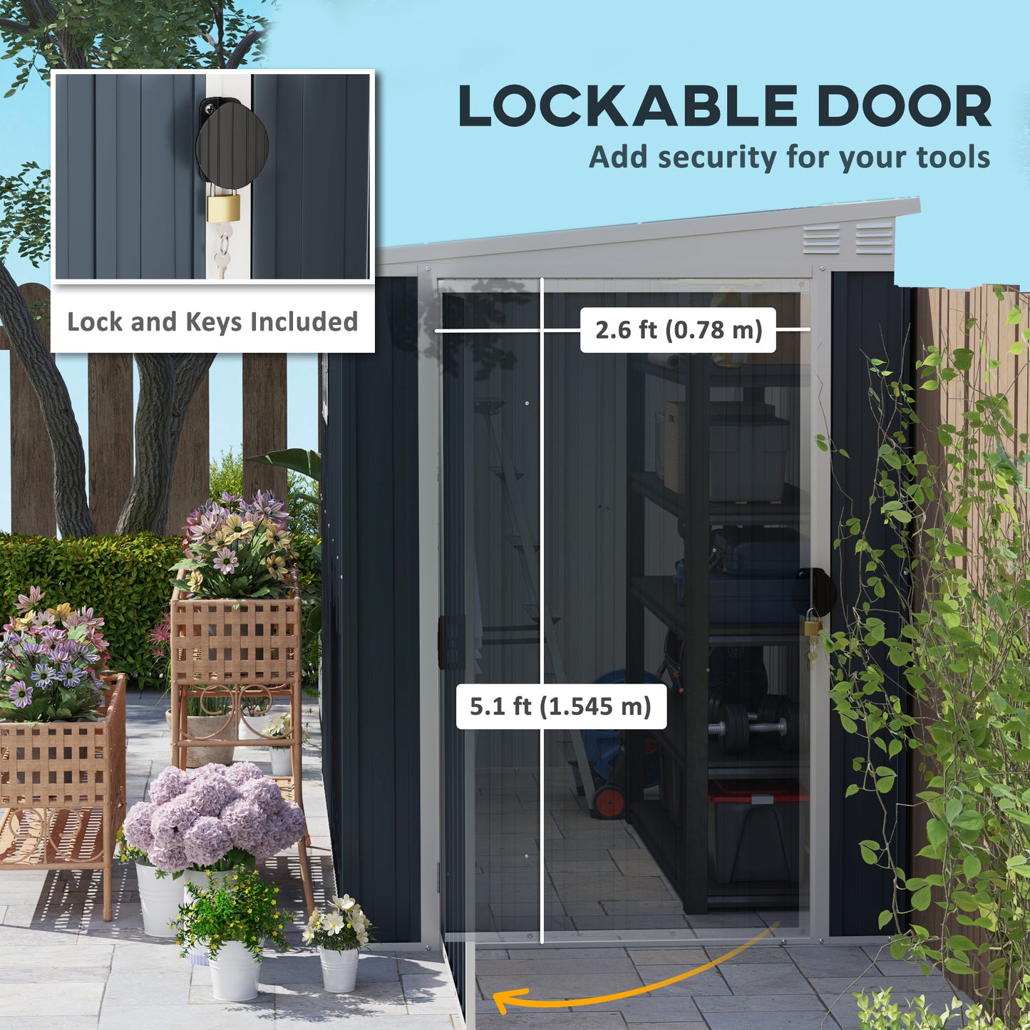 Outsunny 4' x 8' Outdoor Storage Shed, Metal Garden Shed with Window, 2 Vents and Lockable Door for Backyard, Garden, Patio