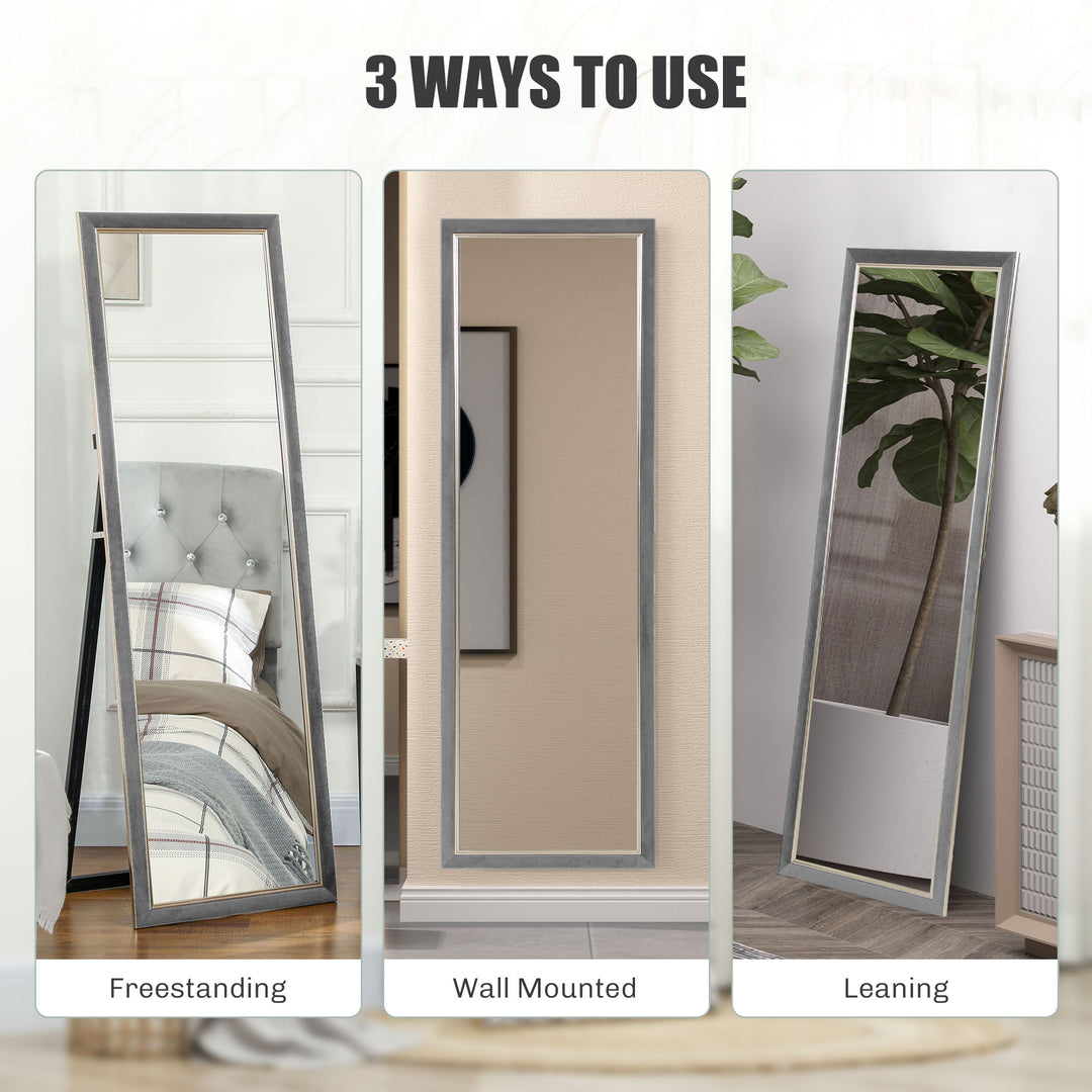 HOMCOM Floor Standing Mirror, Full Body Mirror, Free Standing, Leaning or Wall Mirror with Frame for Bedroom, Silver