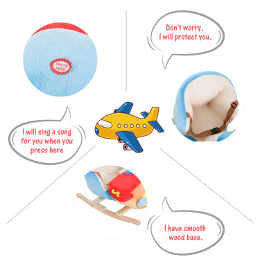 Qaba Kids Wooden Plush Ride-On Rocking Plane Chair Toy for Toddler Boy&Girl with Nursery Rhyme