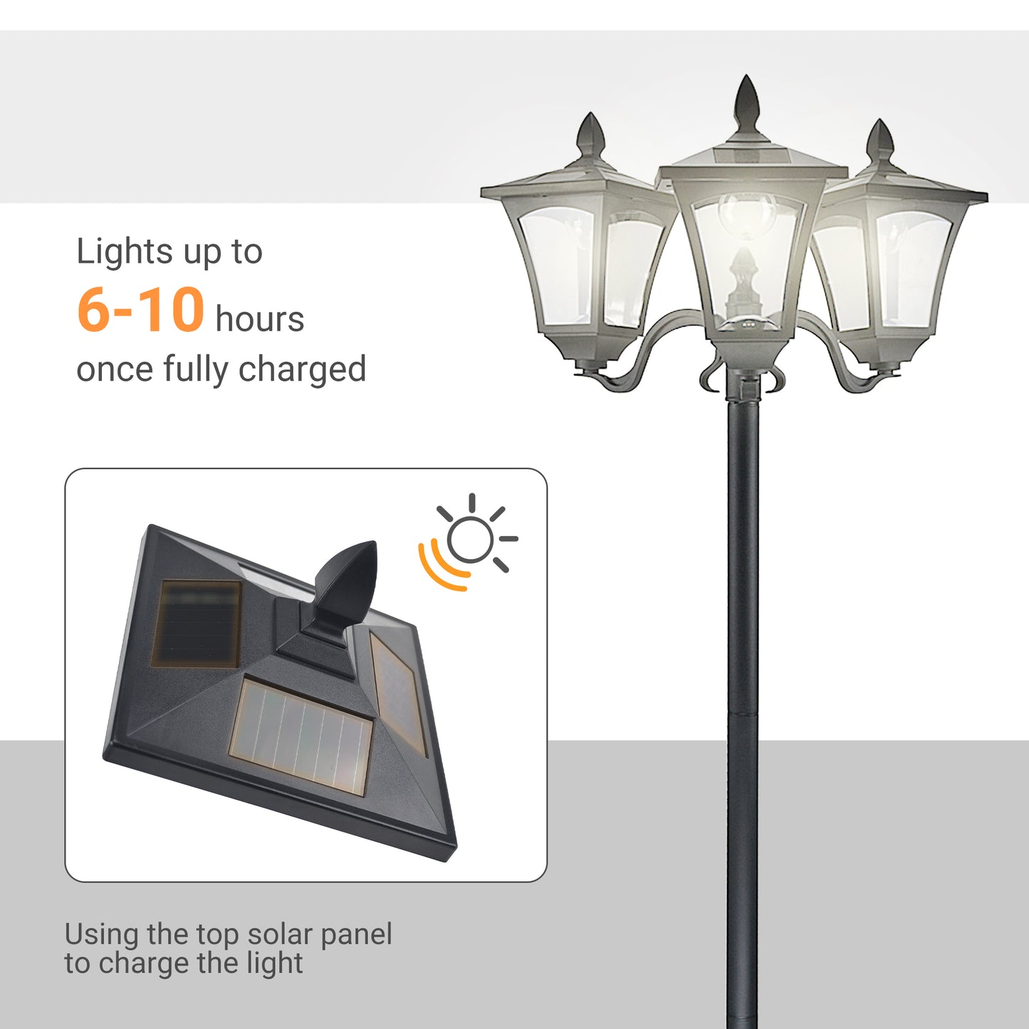 Outsunny Single Solar Lamp Post Garden Solar-Powered LED Streetlight Style Outdoor Light Waterproof 5-6 Hours with Base for Lawn Pathway Walkway 47"H, Black